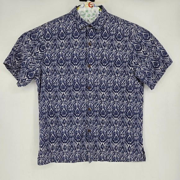 Tommy Bahama Other - Tommy Bahama Shirt Mens Large Silk Blue Geometric Button Up Short Sleeve